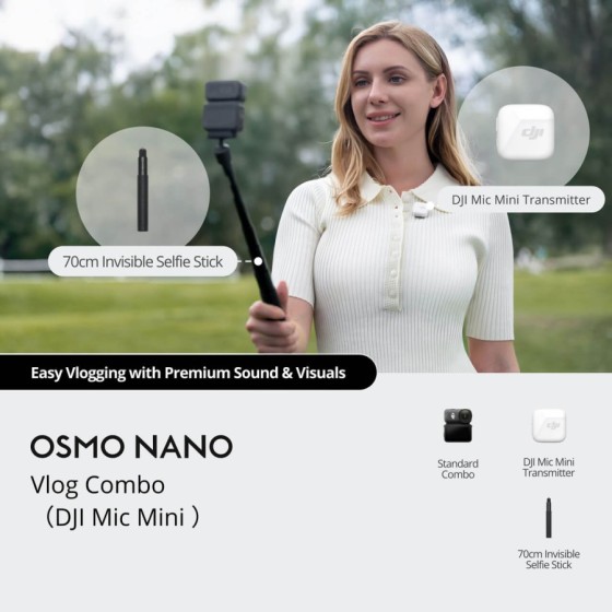 Osmo Nano Vlog Combo (128GB, DJI Mic Mini Transmitter Arctic White)