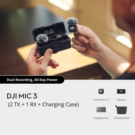 DJI 麦克风 3 (2 TX + 1 RX + 充电盒)